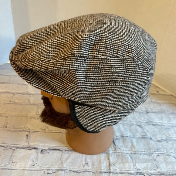 DORFMAN - PACIFIC VINTAGEGE BROWN TWEED MIX 100% WOOL EAR COVERAGE MENS CAP MED - Picture 5 of 9